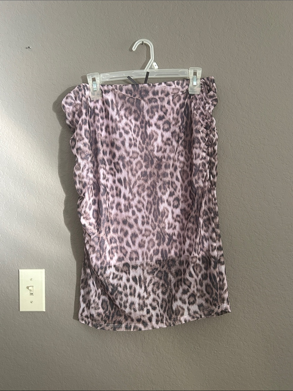 Anthropologie Mauve Leopard Print Mesh Ruffle Skirt Size L